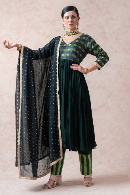 Buy Thetaa Green Polyester, Viscose, Satin, Silk Embroidery, Woven Anarkali Pant Set Online at Aza Fashions Buy_Thetaa_Green Polyester, Viscose, Satin, Silk Embroidery, Woven Anarkali Pant Set _Online_at_Aza_Fashions