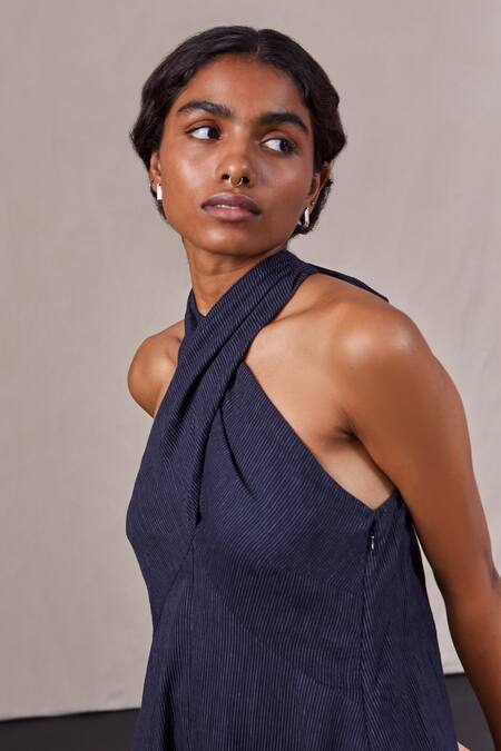 Shop_The Summer House_Black Cotton Halter Neck Catir Dress_Online_at_Aza_Fashions