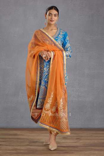 Torani Blue , , Embroidery, Gota Persian And Orange Kurta Set Online at Aza Fashions Torani_Blue , , Embroidery, Gota Persian And Orange Kurta Set_Online_at_Aza_Fashions