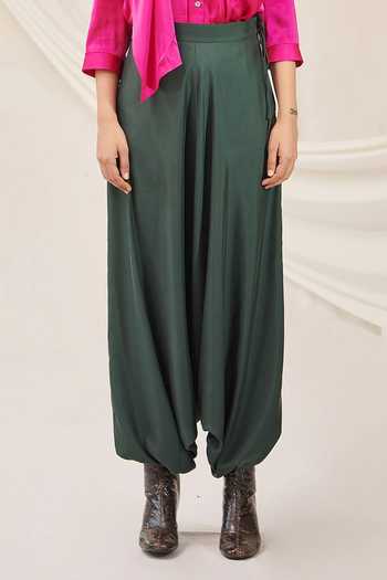 Buy_431-88 By Shweta Kapur_Green Japanese Crepe Drop Crotch Pant_Online_at_Aza_Fashions