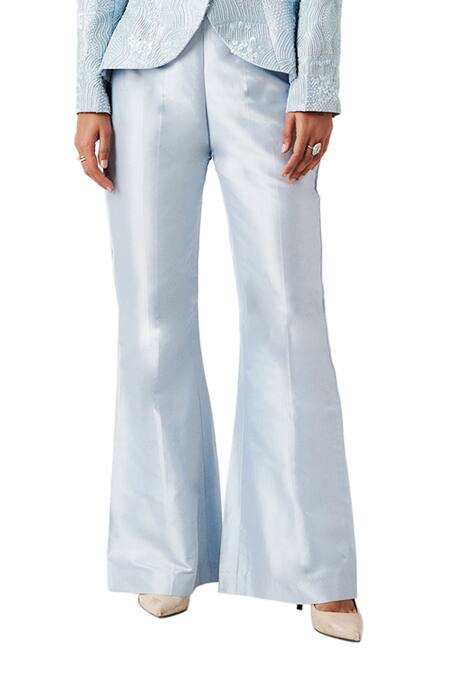 Shop_Amaare_Blue Taffeta Embroidery Shawl Lapel Embellished Jacket And Pant Set _Online_at_Aza_Fashions