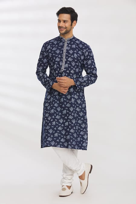 Aryavir Malhotra Handloom Cotton Floral Print Kurta Set 