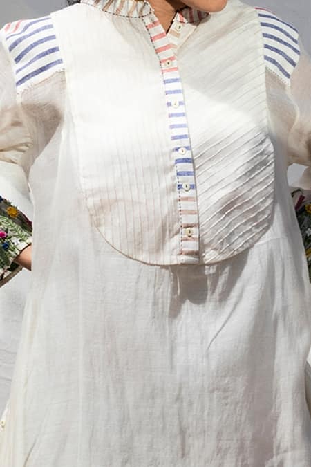 Buy_Dhaari_White 50 % Cotton, 50% Silk Handwoven Kurta With Inner _Online_at_Aza_Fashions