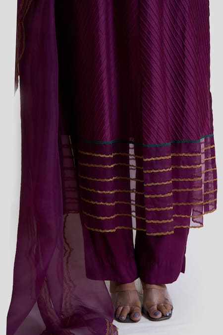 Brij Wine Chanderi Silk, Organza, Spandex Tassels, Cut Work, Pintucked Kurta Set Online at Aza Fashions Brij_Wine Chanderi Silk, Organza, Spandex Tassels, Cut Work, Pintucked Kurta Set_Online_at_Aza_Fashions