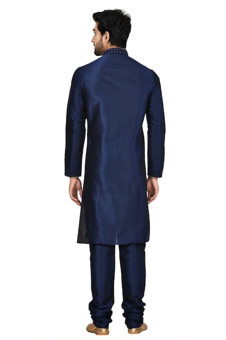 Arihant Rai Sinha_Blue Silk, Cotton Embroidery Kurta Set _Online_at_Aza_Fashions