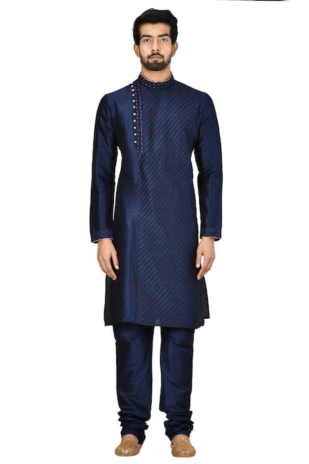 Buy_Arihant Rai Sinha_Blue Silk, Cotton Embroidery Kurta Set _Online_at_Aza_Fashions