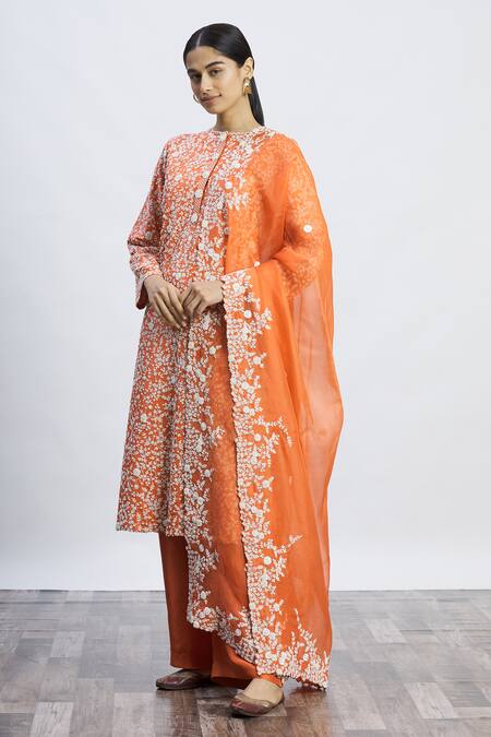 Buy_Anamika Khanna_Orange Embroidered Kurta Set_Online_at_Aza_Fashions