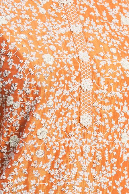 Anamika Khanna_Orange Embroidered Kurta Set_at_Aza_Fashions