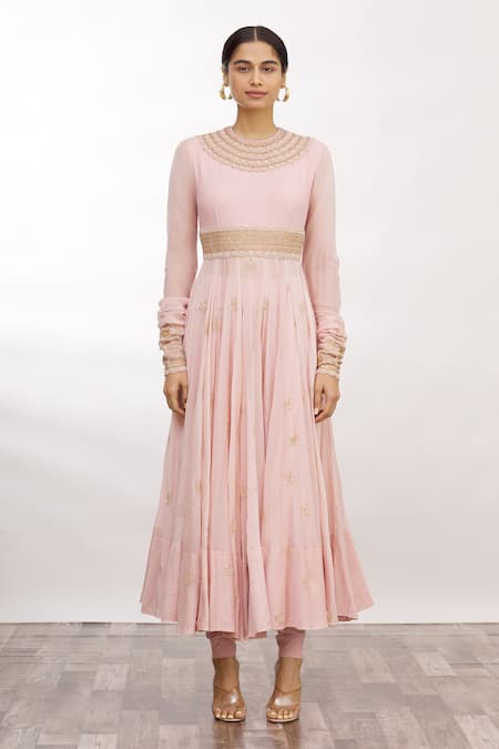 Buy_Anamika Khanna_Pink Embroidered Anarkali Set_Online_at_Aza_Fashions