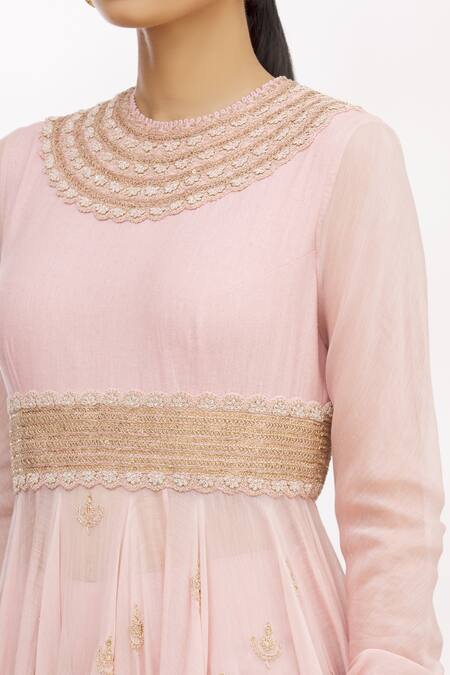 Anamika Khanna_Pink Embroidered Anarkali Set_at_Aza_Fashions