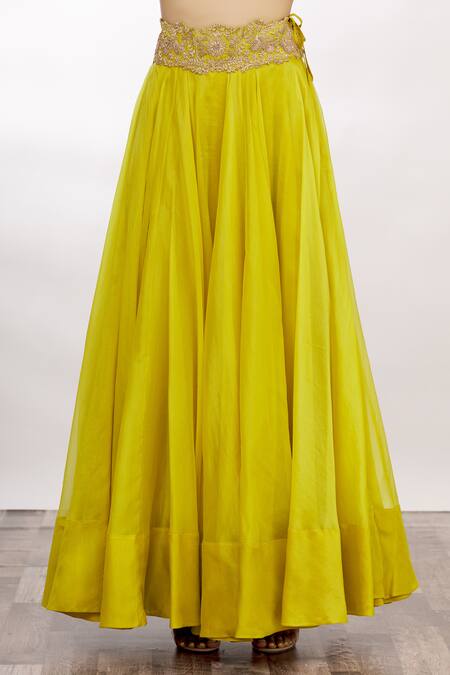 Shop_Anamika Khanna_Yellow Embroidered Cape And Lehenga Set_Online_at_Aza_Fashions