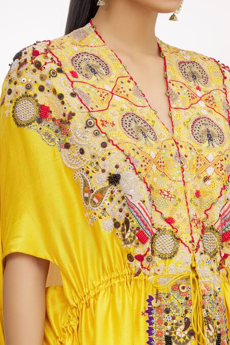 Anamika Khanna Yellow V Neck Kaftan Kurta And Draped Skirt Set at Aza Fashions Anamika Khanna_Yellow V Neck Kaftan Kurta And Draped Skirt Set _at_Aza_Fashions