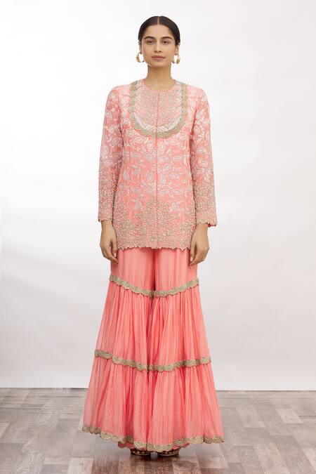 Buy_Anamika Khanna_Pink Embroidered Kurta Sharara Set_Online_at_Aza_Fashions