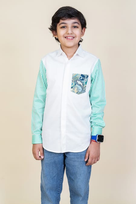 LITTLE BOYS CLOSET White Cotton Printed Shirt 