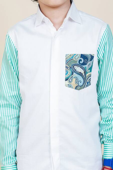 Little Boys Closet White Cotton Patchwork Printed Shirt Online at Aza Fashions Little Boys Closet_White Cotton Patchwork Printed Shirt _Online_at_Aza_Fashions