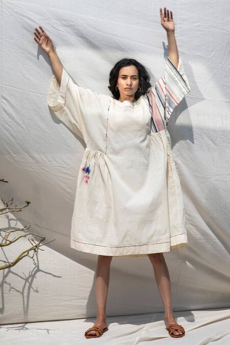 Dhaari_White 100% Cotton Handwoven Dress With Inner _Online_at_Aza_Fashions