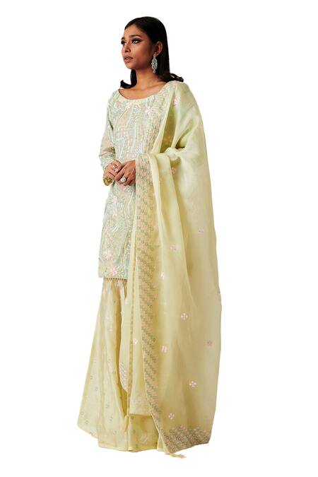 Amaare Yellow Organza Embroidery Boat Embellished Kurta Set Online at Aza Fashions Amaare_Yellow Organza Embroidery Boat Embellished Kurta Set _Online_at_Aza_Fashions