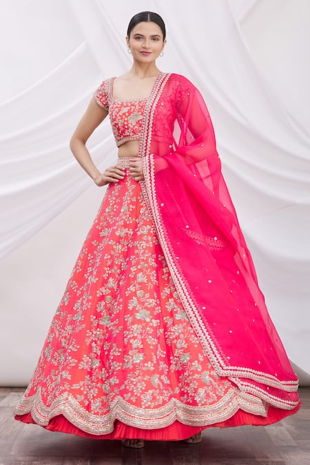 Buy Green Lehenga And Blouse Raw Silk Floral Embroidered Bridal Set For  Women by Anushree Reddy Online at Aza Fashions.