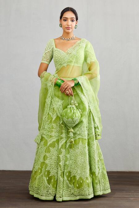 Buy_Torani_Green Organza Angoori Meher Passa Lehenga Set_Online_at_Aza_Fashions