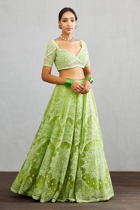 Torani_Green Organza Angoori Meher Passa Lehenga Set_Online_at_Aza_Fashions