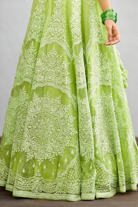 Torani_Green Organza Angoori Meher Passa Lehenga Set_at_Aza_Fashions