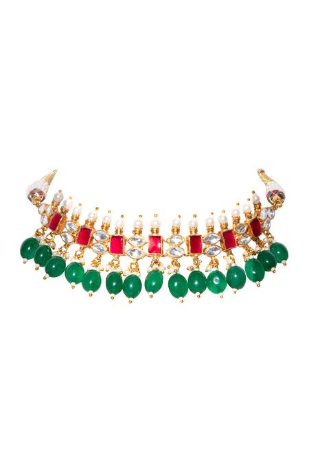 Namasya Gold Plated Stones, Beads Drop Pendant Choker Set Online at Aza Fashions Namasya_Gold Plated Stones, Beads Drop Pendant Choker Set _Online_at_Aza_Fashions