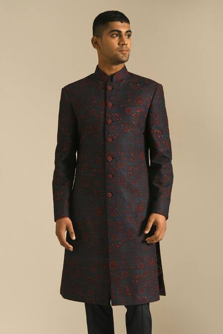 Dhruv Vaish Black Silk Embroidered Sherwani Set Online at Aza Fashions Dhruv Vaish_Black Silk Embroidered Sherwani Set _Online_at_Aza_Fashions