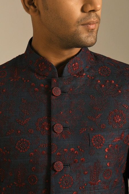 Buy_Dhruv Vaish_Black Silk Embroidered Sherwani Set _Online_at_Aza_Fashions