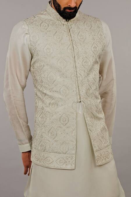 Vanshik_Green Embroidered Bundi And Kurta Set _Online_at_Aza_Fashions