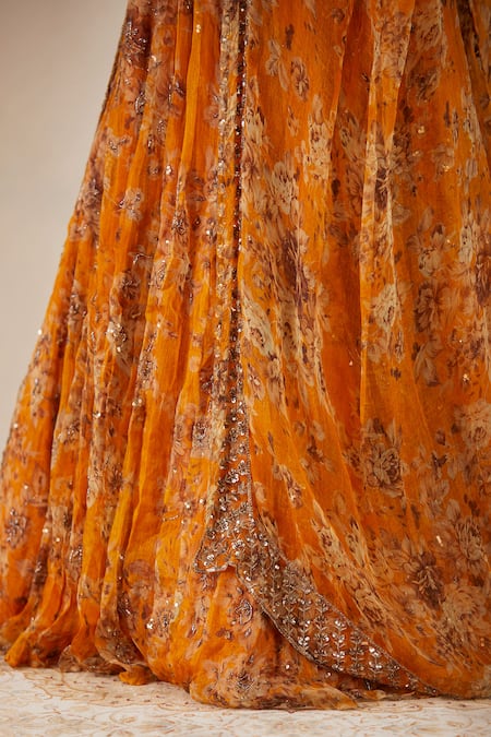 Astha Narang_Yellow Organza, Crepe U Neck Printed Lehenga Set _at_Aza_Fashions