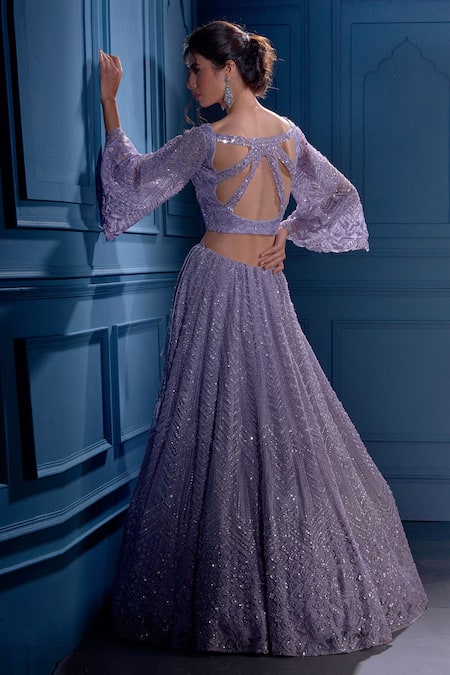 Shop Angad Singh Purple Net Interlining Satin V Neck Embroidered Lehenga Set at Aza Fashions Shop_Angad Singh_Purple Net Interlining Satin V Neck Embroidered Lehenga Set _at_Aza_Fashions