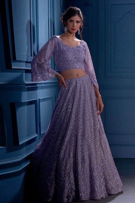 Angad Singh Purple Net Interlining Satin V Neck Embroidered Lehenga Set Online at Aza Fashions Angad Singh_Purple Net Interlining Satin V Neck Embroidered Lehenga Set _Online_at_Aza_Fashions