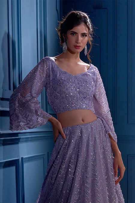 Buy Angad Singh Purple Net Interlining Satin V Neck Embroidered Lehenga Set Online at Aza Fashions Buy_Angad Singh_Purple Net Interlining Satin V Neck Embroidered Lehenga Set _Online_at_Aza_Fashions