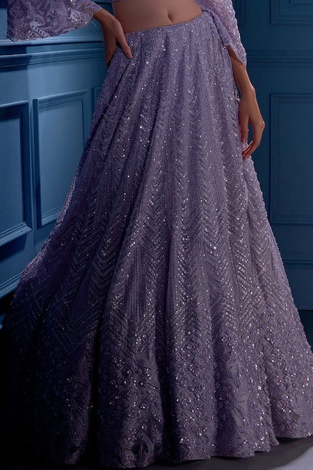 Angad Singh Purple Net Interlining Satin V Neck Embroidered Lehenga Set at Aza Fashions Angad Singh_Purple Net Interlining Satin V Neck Embroidered Lehenga Set _at_Aza_Fashions