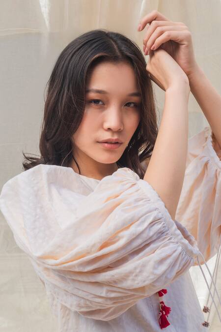 Buy Nikasha White Cotton Round Textured Dress Online at Aza Fashions Buy_Nikasha_White Cotton Round Textured Dress _Online_at_Aza_Fashions