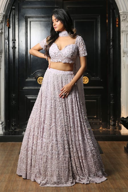 Kalighata Net Floral Embroidered Bridal Lehenga Set 