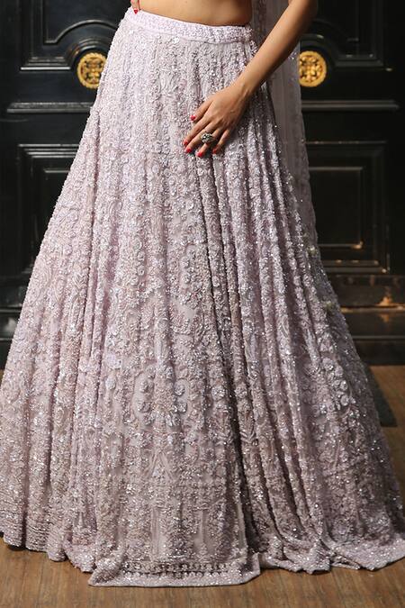 Kalighata Purple Net Floral Sweetheart Neck Embroidered Bridal Lehenga Set Online at Aza Fashions Kalighata_Purple Net Floral Sweetheart Neck Embroidered Bridal Lehenga Set _Online_at_Aza_Fashions