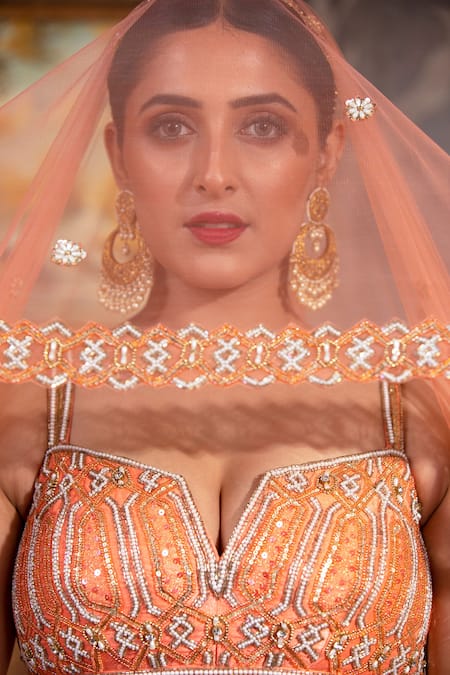 Buy Laxmishriali Coral Dupatta- Net, Lehenga And Blouse - Dupion Digital The Imperial Bridal Set Online at Aza Fashions Buy_Laxmishriali_Coral Dupatta- Net, Lehenga And Blouse - Dupion Digital The Imperial Bridal Set _Online_at_Aza_Fashions