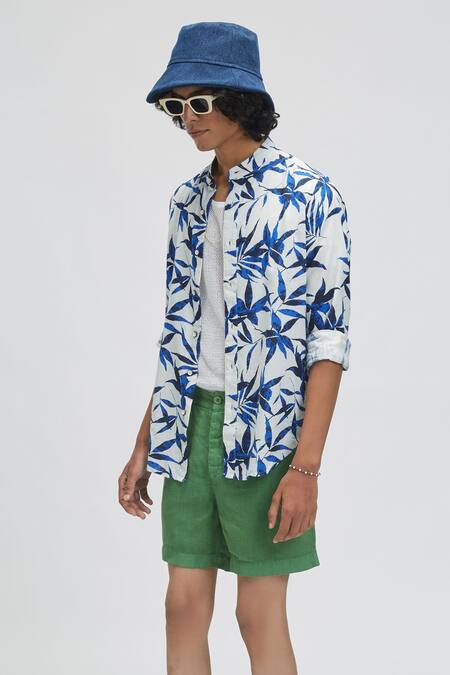 Terra Luna White 100% Organic Handloom Cotton Apollo Print Puck Shirt Online at Aza Fashions Terra Luna_White 100% Organic Handloom Cotton Apollo Print Puck Shirt _Online_at_Aza_Fashions