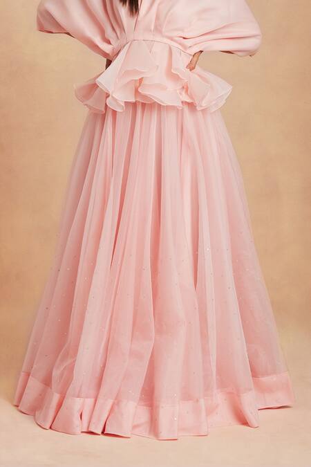 Shop_Sanjhana_Pink Organza Flared Lehenga_Online_at_Aza_Fashions