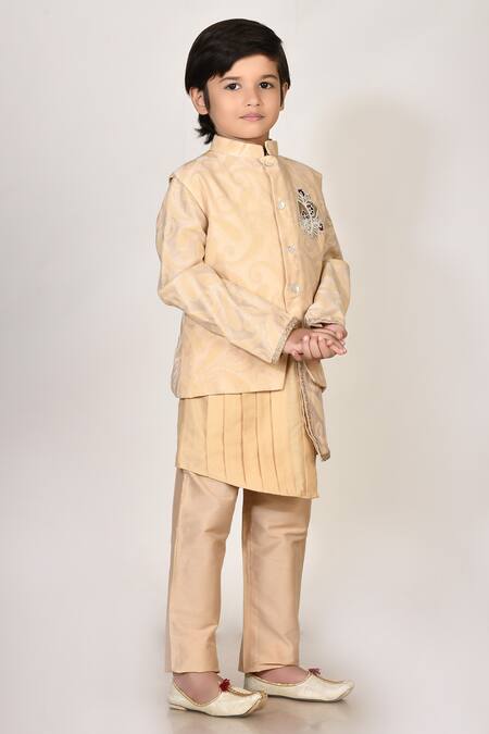 Petite Pomme Beige Handloom Cotton, Silk Embroidery, Sequins Kurta Set Online at Aza Fashions Petite Pomme_Beige Handloom Cotton, Silk Embroidery, Sequins Kurta Set _Online_at_Aza_Fashions