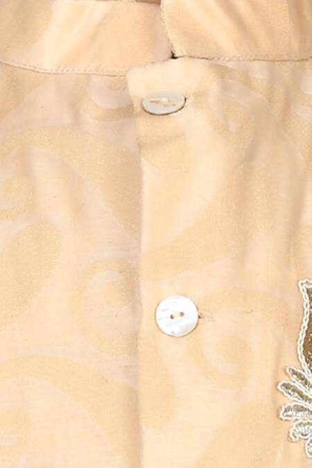 Petite Pomme Beige Handloom Cotton, Silk Embroidery, Sequins Kurta Set at Aza Fashions Petite Pomme_Beige Handloom Cotton, Silk Embroidery, Sequins Kurta Set _at_Aza_Fashions