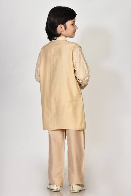 Shop_Petite Pomme_Beige Handloom Cotton Embroidery Silk Kurta And Pant Set _at_Aza_Fashions