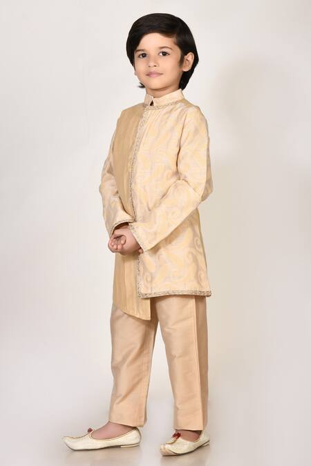 Buy_Petite Pomme_Beige Handloom Cotton Embroidery Silk Kurta And Pant Set _Online_at_Aza_Fashions