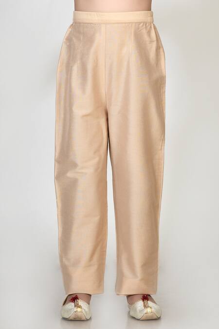 Shop_Petite Pomme_Beige Handloom Cotton Embroidery Silk Kurta And Pant Set _Online_at_Aza_Fashions