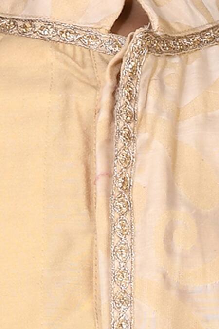 Petite Pomme_Beige Handloom Cotton Embroidery Silk Kurta And Pant Set _at_Aza_Fashions
