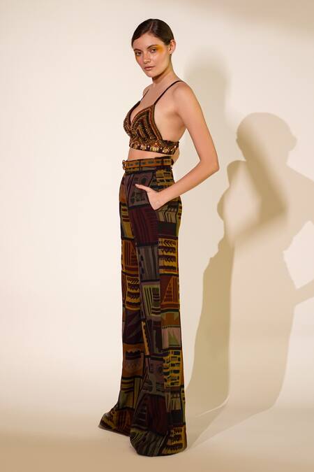 Shop_Nikita Mhaisalkar_Multi Color Georgette Abstract Print Pant _Online_at_Aza_Fashions