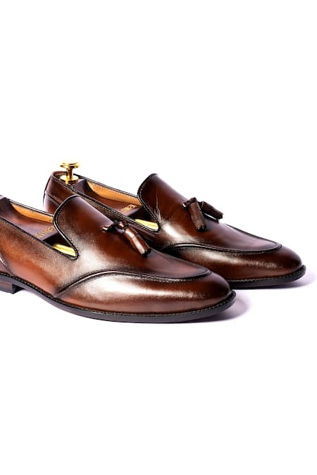 Artimen_Brown Leather Handcrafted Loafers _Online_at_Aza_Fashions