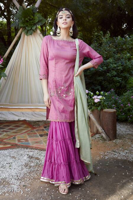 Buy Mandira Wirk - Indian Purple Tissue Square Neck Embroidered Kurta Sharara Set Online at Aza Fashions Buy_Mandira Wirk - Indian_Purple Tissue Square Neck Embroidered Kurta Sharara Set _Online_at_Aza_Fashions