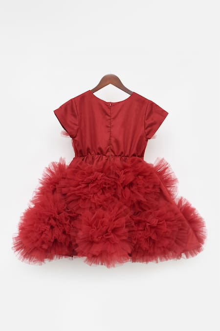 Buy_Fayon Kids_Maroon Net 3d Flower Detail Dress _Online_at_Aza_Fashions